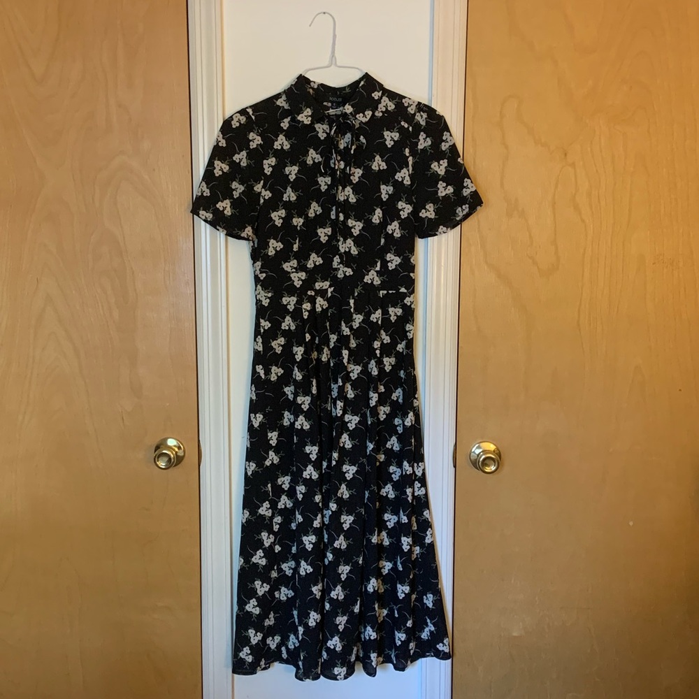 Roolee Black Floral Midi Dress